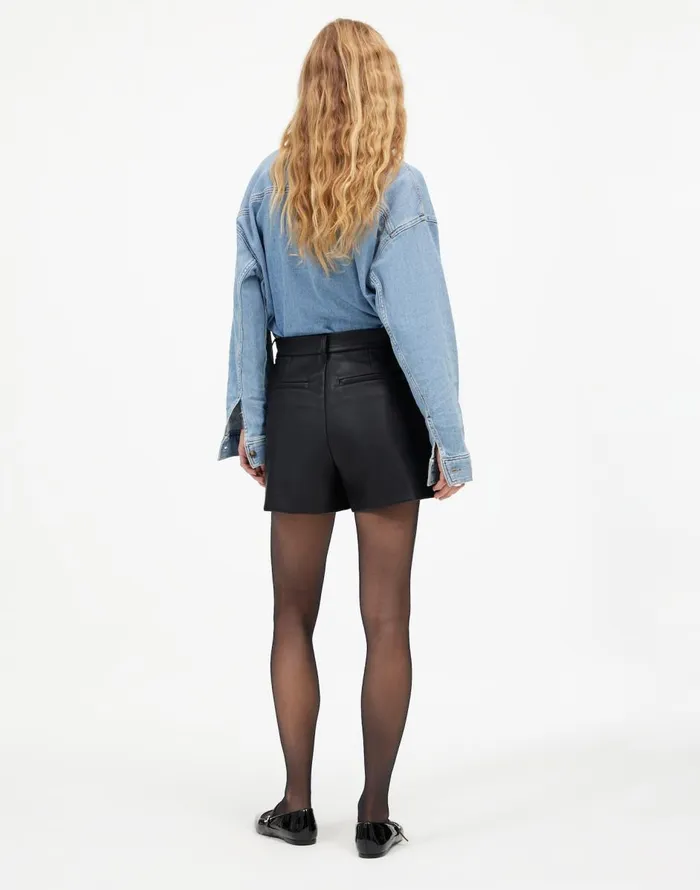 Madewell Easy Pleated Trouser Shorts In Faux Leather Black Women Shorts