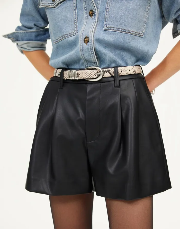 Madewell Easy Pleated Trouser Shorts In Faux Leather Black Women Shorts