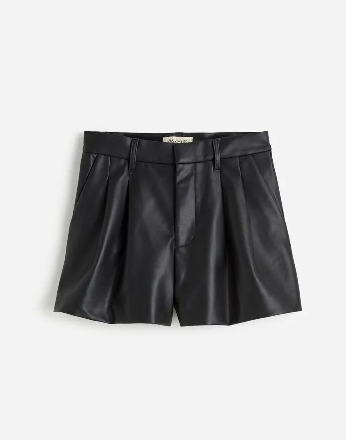 Madewell Easy Pleated Trouser Shorts In Faux Leather Black Women Shorts