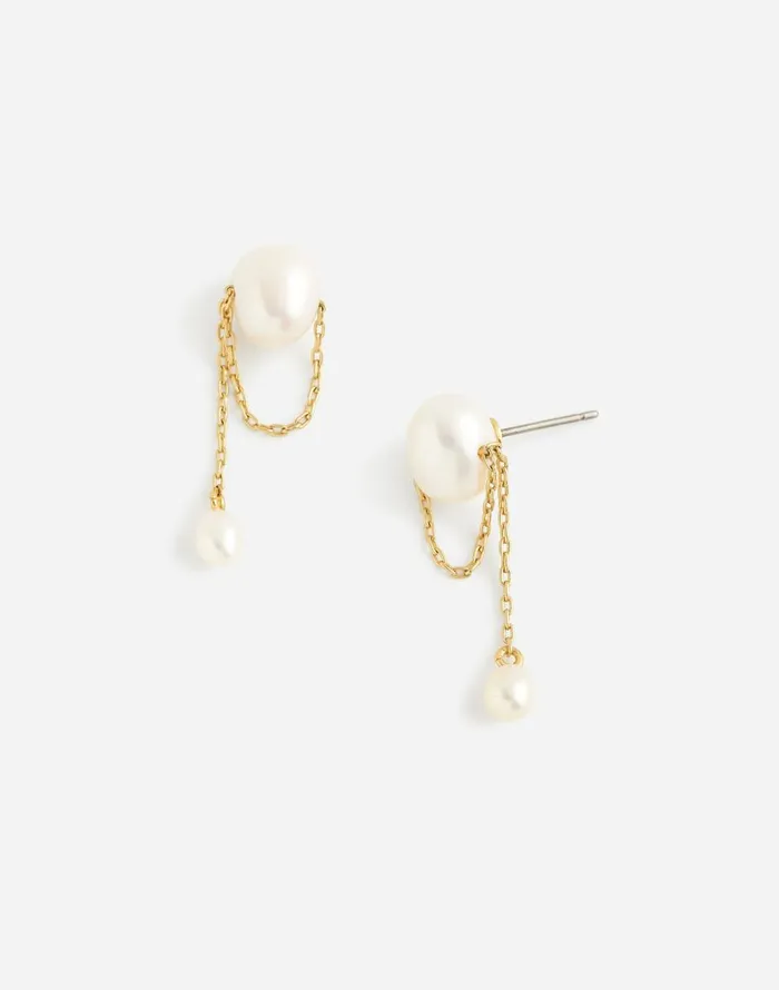 Madewell Freshwater Pearl Dangle Chain Stud Earrings Vintage Gold Women Jewelry Madewell Freshwater Pearl Dangle Chain Stud Earrings Vintage Gold Women Jewelry