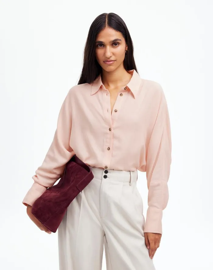 Madewell Heathered Flannel Dolman ButtonUp Shirt Pink Heather Women Tops and Shirts Madewell Heathered Flannel Dolman ButtonUp Shirt Pink Heather Women Tops and Shirts