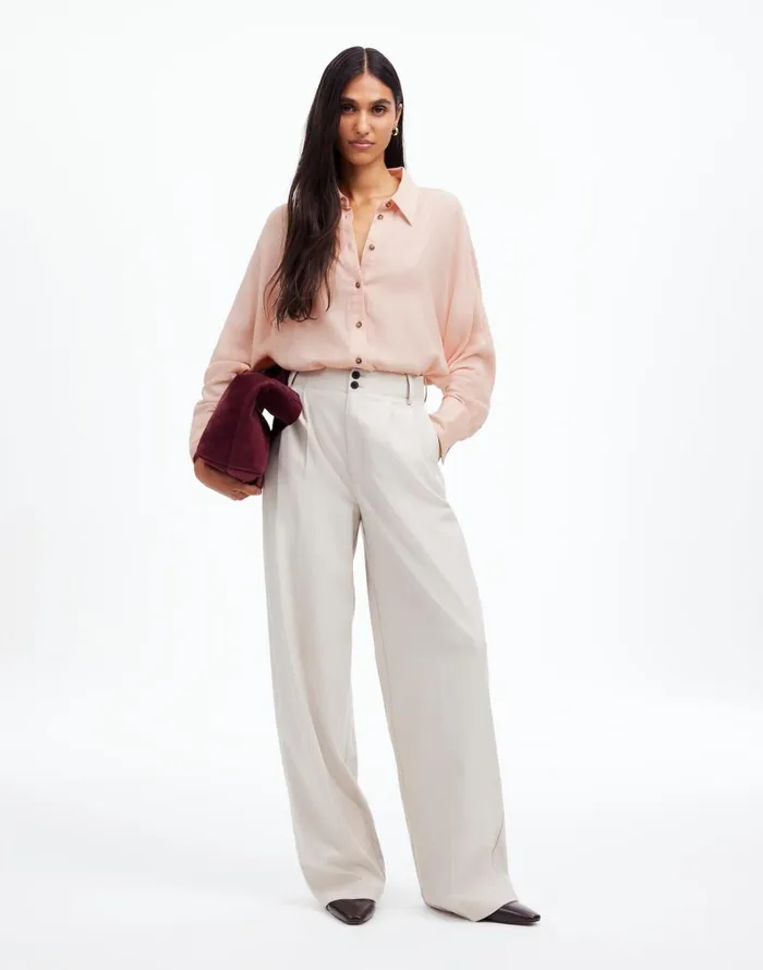 Madewell Heathered Flannel Dolman ButtonUp Shirt Pink Heather Women Tops and Shirts