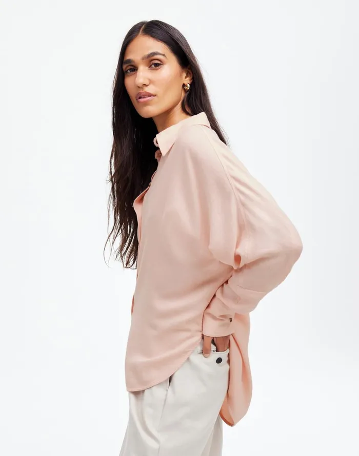 Madewell Heathered Flannel Dolman ButtonUp Shirt Pink Heather Women Tops and Shirts