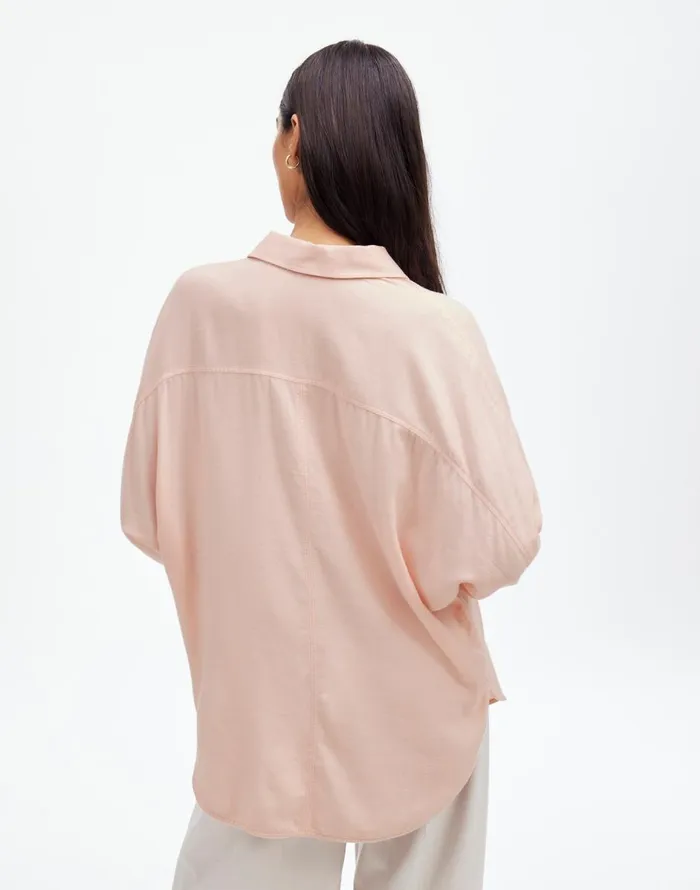 Madewell Heathered Flannel Dolman ButtonUp Shirt Pink Heather Women Tops and Shirts