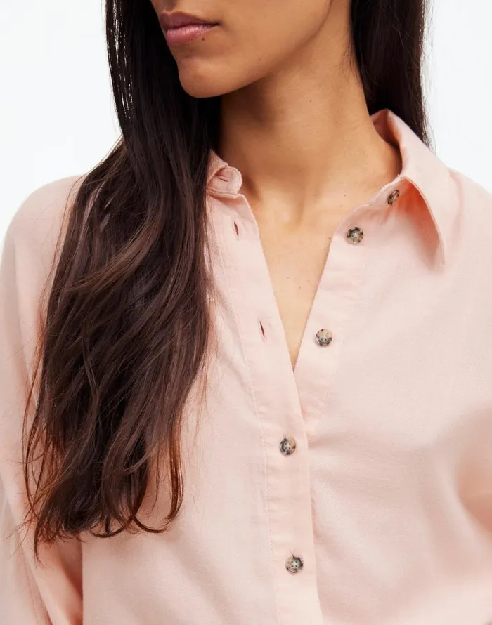 Madewell Heathered Flannel Dolman ButtonUp Shirt Pink Heather Women Tops and Shirts