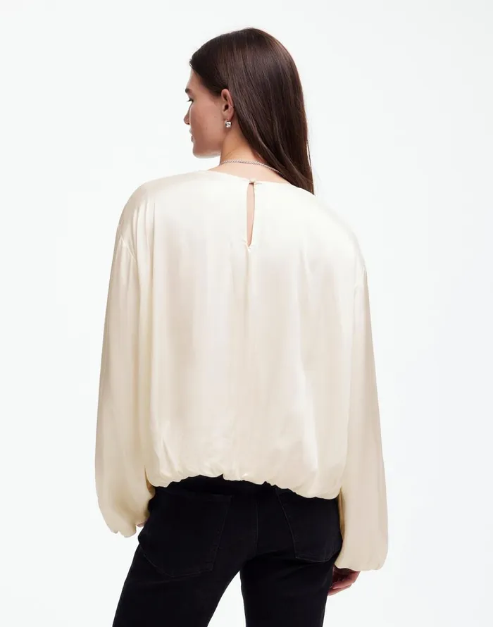Madewell LongSleeve BubbleHem Top In Satin Winter White Women Tops and Shirts