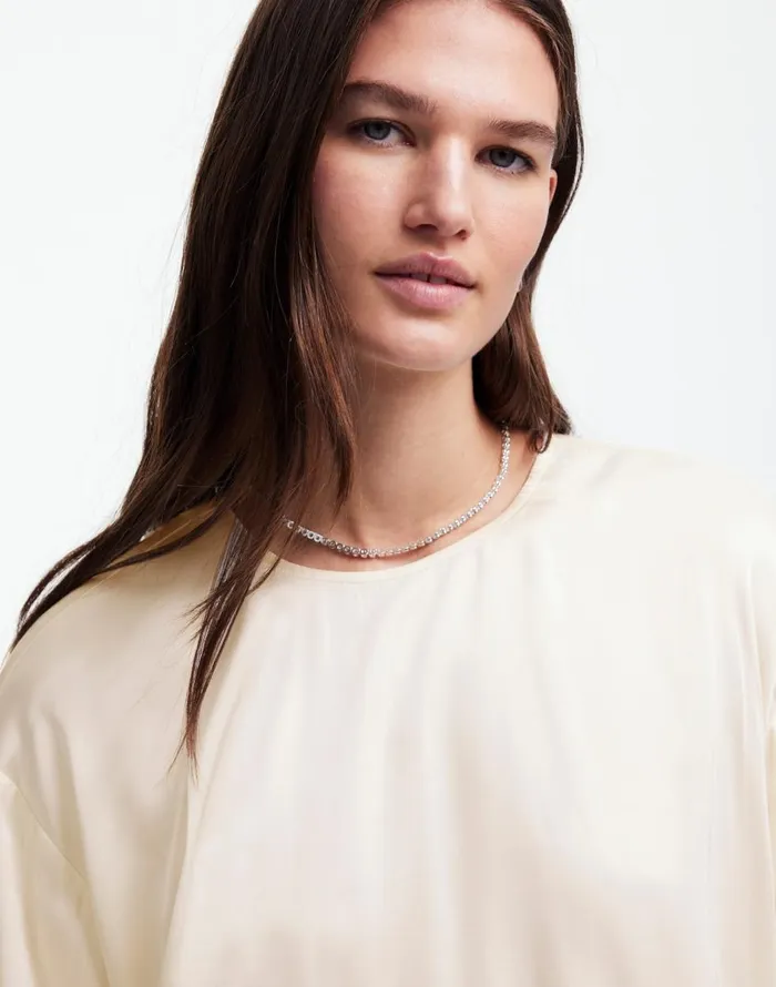 Madewell LongSleeve BubbleHem Top In Satin Winter White Women Tops and Shirts