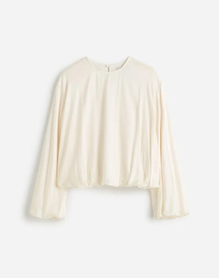 Madewell LongSleeve BubbleHem Top In Satin Winter White Women Tops and Shirts