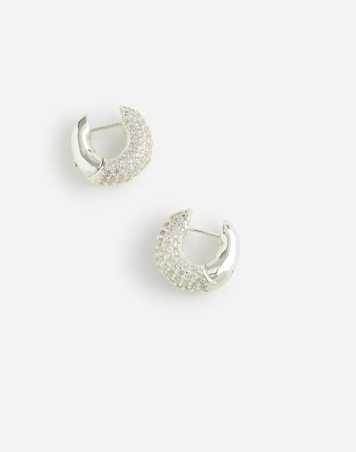 Madewell Pav Small Hoop Earrings Polished Silver Women Jewelry