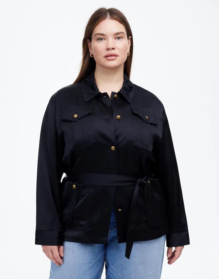 Madewell Plus DoubleFaced Satin Safari Jacket True Black Women Coats Jackets