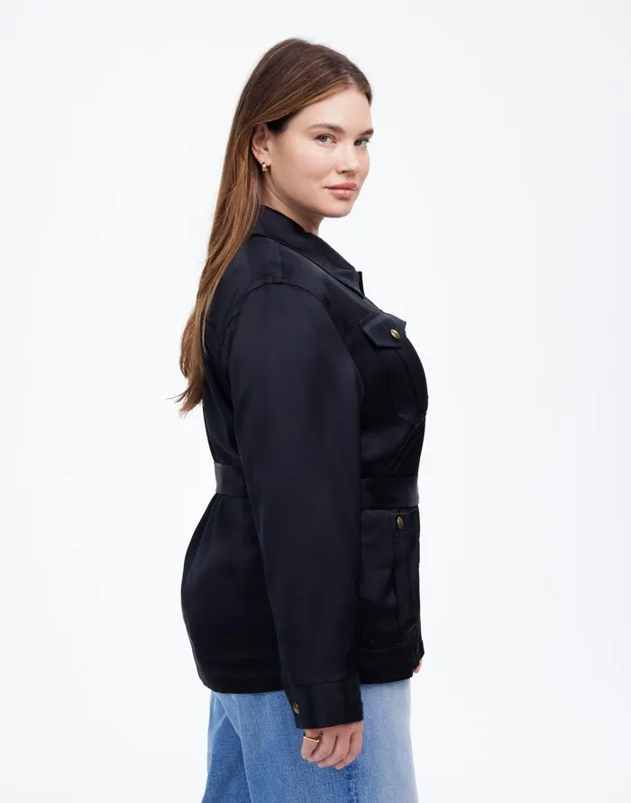 Madewell Plus DoubleFaced Satin Safari Jacket True Black Women Coats Jackets