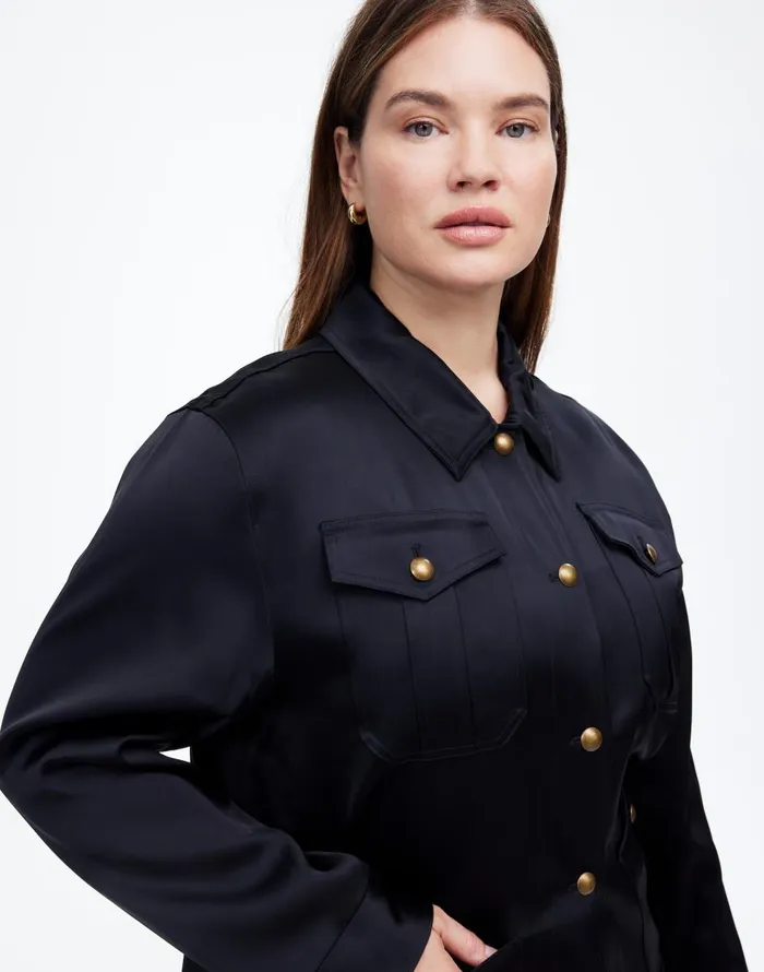 Madewell Plus DoubleFaced Satin Safari Jacket True Black Women Coats Jackets