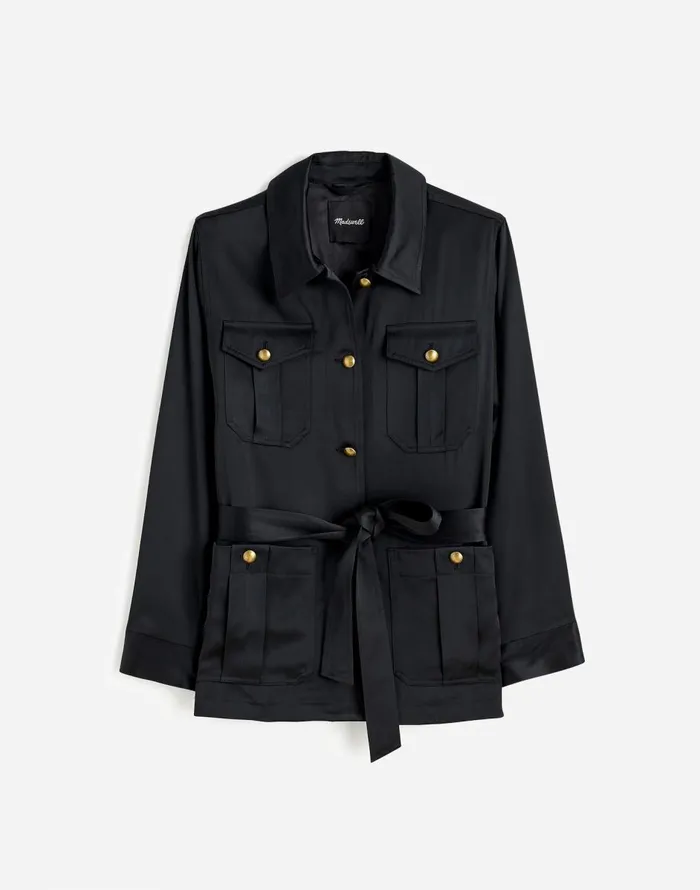 Madewell Plus DoubleFaced Satin Safari Jacket True Black Women Coats Jackets