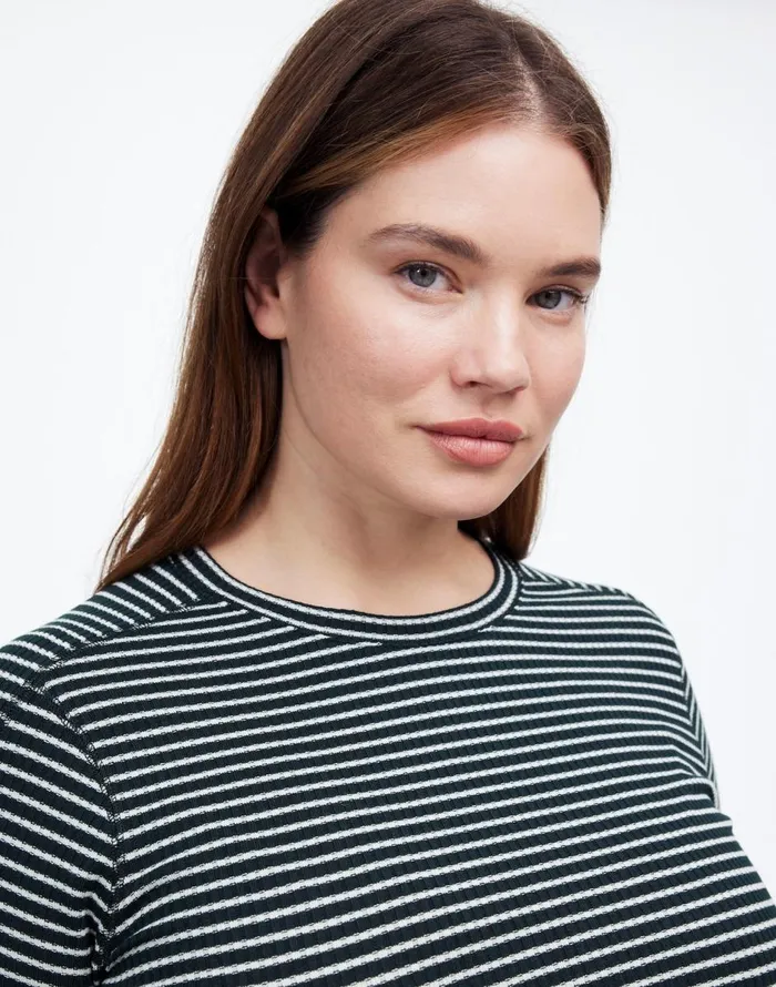 Madewell Plus Ribbed Crewneck LongSleeve Tee In Stripe Luxury Forest Women Tees Madewell Plus Ribbed Crewneck LongSleeve Tee In Stripe Luxury Forest Women Tees