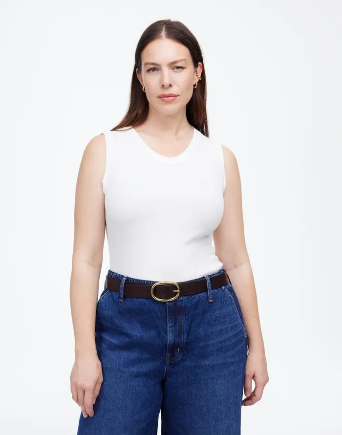 Madewell Regenerative Cotton Ribbed High VNeck Tank White Women Tees