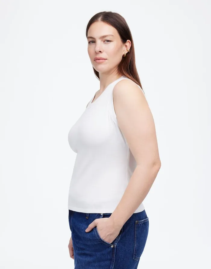 Madewell Regenerative Cotton Ribbed High VNeck Tank White Women Tees
