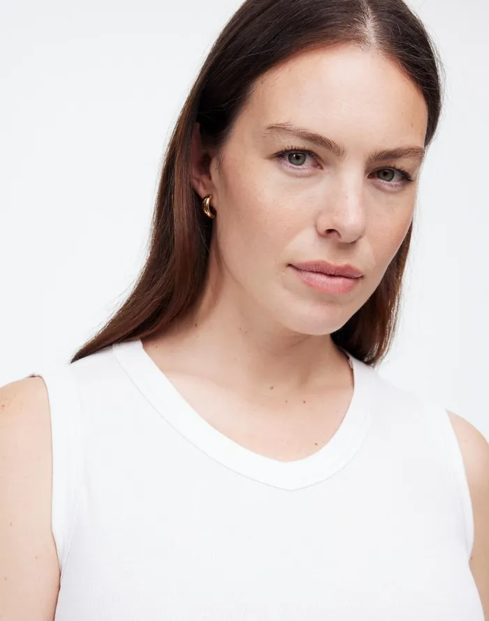 Madewell Regenerative Cotton Ribbed High VNeck Tank White Women Tees