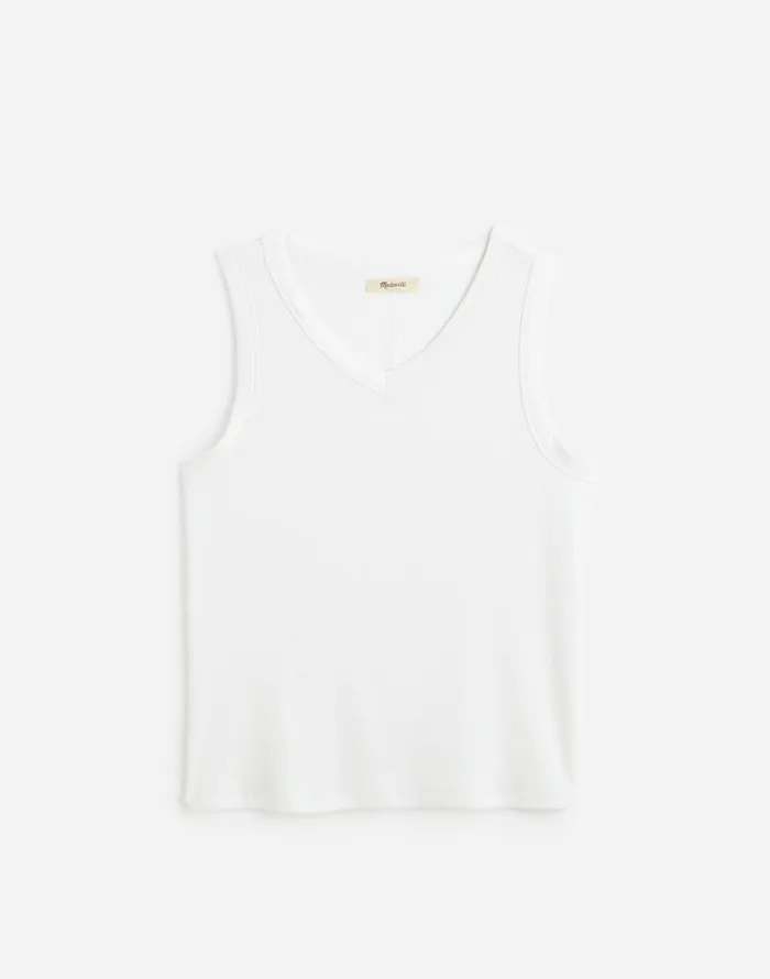 Madewell Regenerative Cotton Ribbed High VNeck Tank White Women Tees