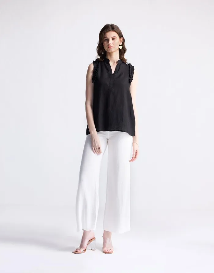 Madewell Reistor Sleeveless 100 Hemp Top With Ruffles In Black Black Women Tops and Shirts