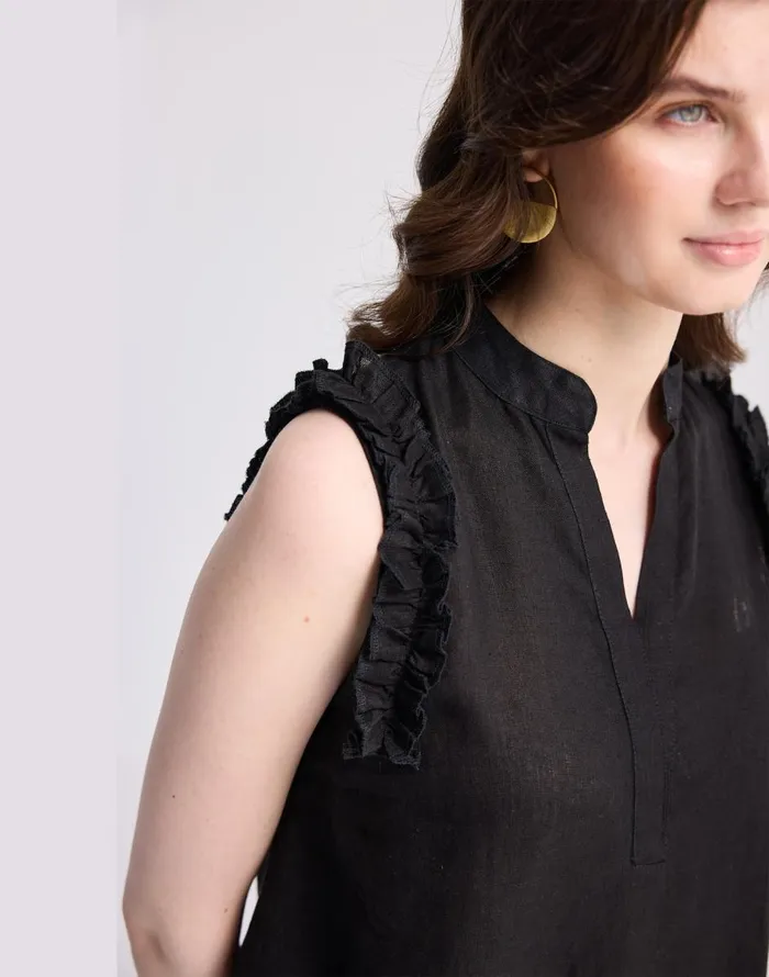 Madewell Reistor Sleeveless 100 Hemp Top With Ruffles In Black Black Women Tops and Shirts