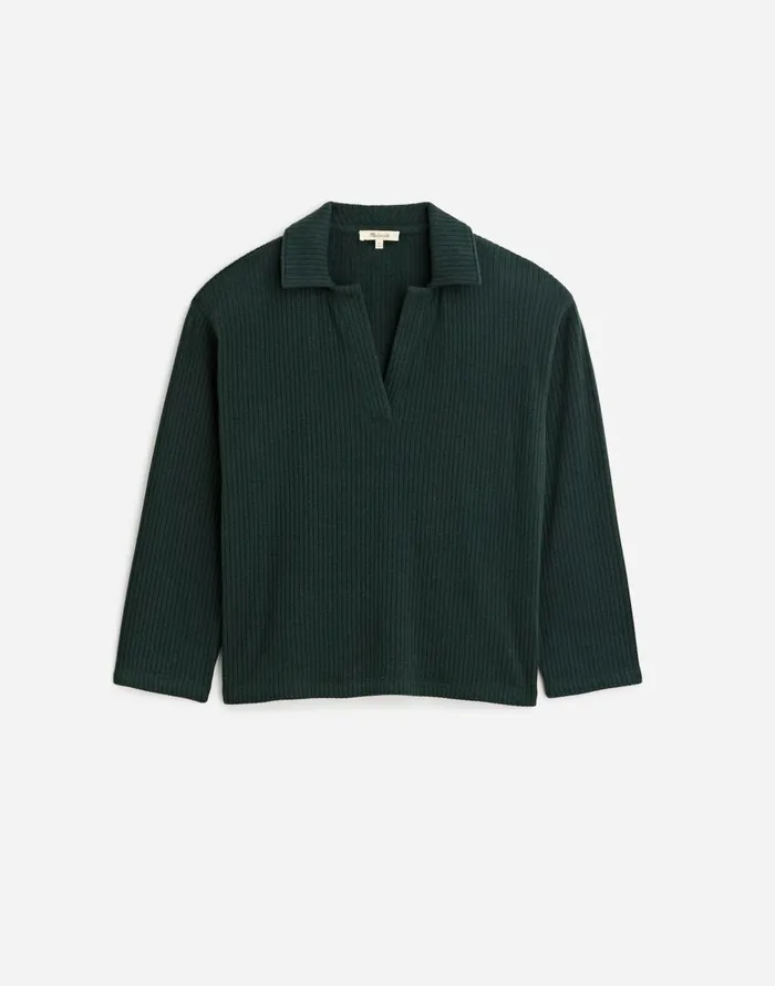 Madewell Relaxed LongSleeve Polo Tee Hthr Obsidian Women Sweaters