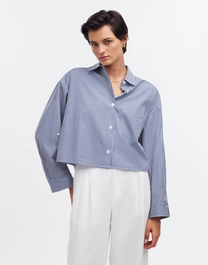 Madewell StraightHem Shirt Blue And White Even Stripe Women Tops and Shirts