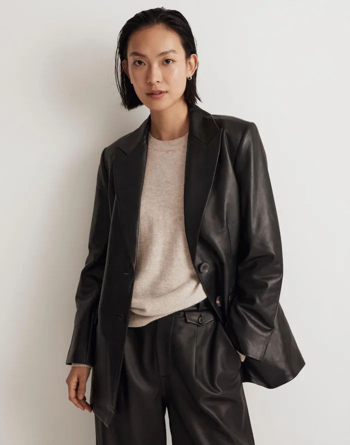 Madewell The Bedford Oversized Blazer In Leather True Black Women Coats Jackets