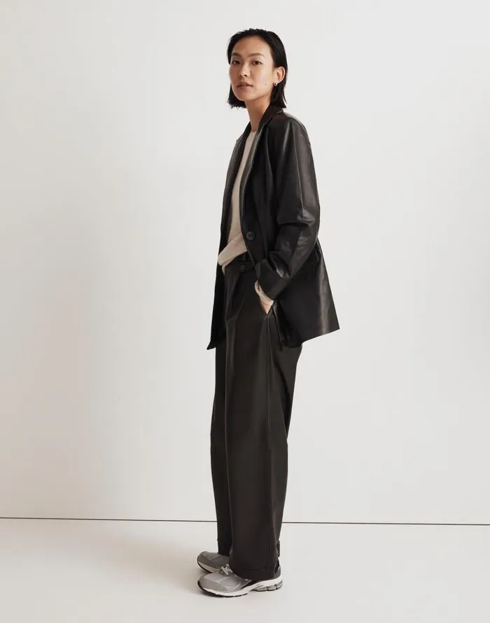 Madewell The Bedford Oversized Blazer In Leather True Black Women Coats Jackets