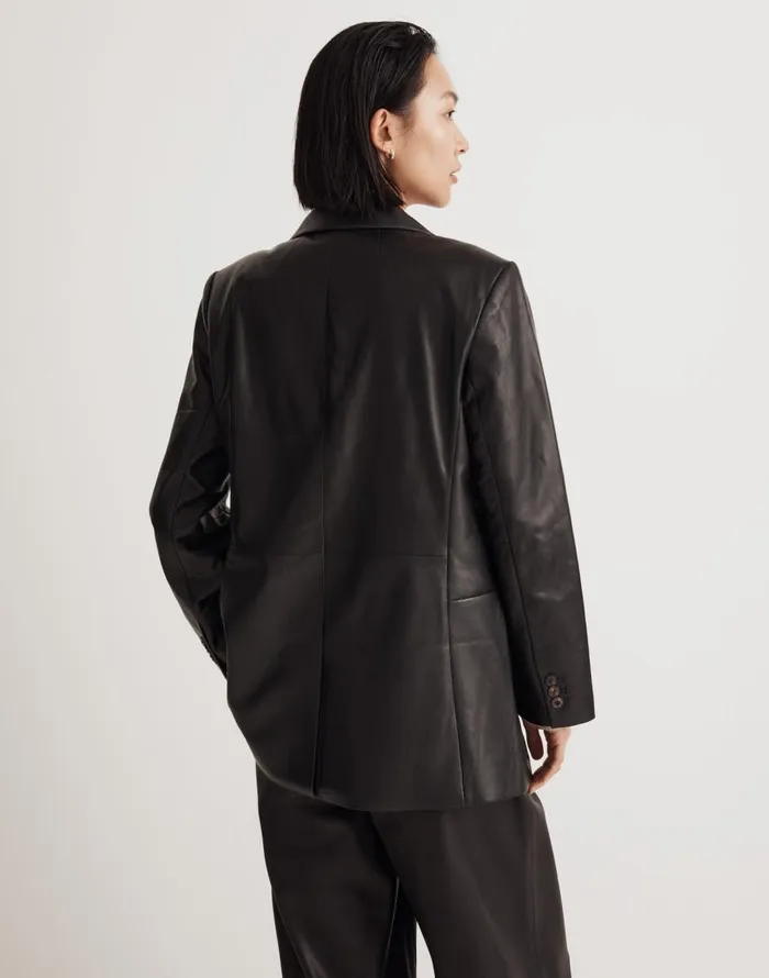 Madewell The Bedford Oversized Blazer In Leather True Black Women Coats Jackets