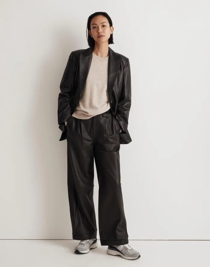 Madewell The Bedford Oversized Blazer In Leather True Black Women Coats Jackets