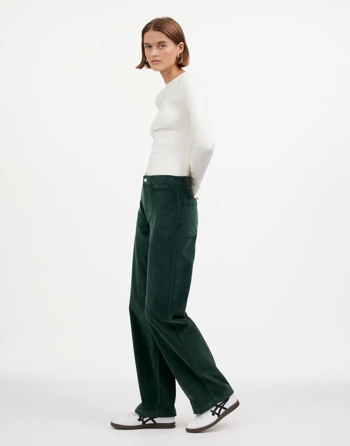 Madewell The Emmett WideLeg Pant In Corduroy Welt Pocket Edition Luxury Forest Women Pants