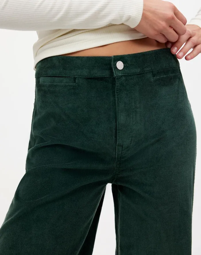 Madewell The Emmett WideLeg Pant In Corduroy Welt Pocket Edition Luxury Forest Women Pants