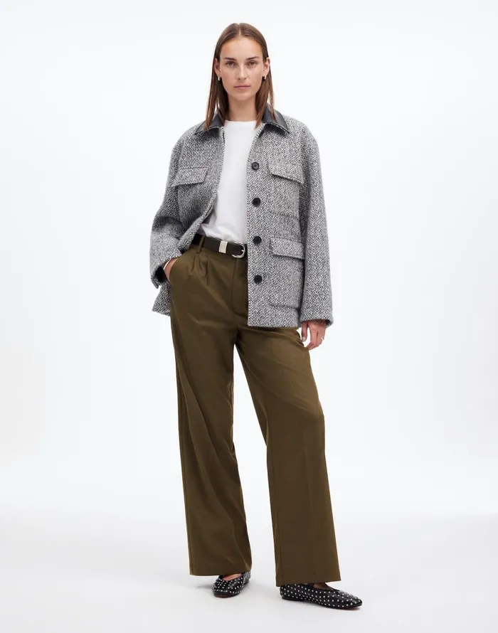 Madewell The Harlow WideLeg Pant In Flannel Dark Olive Melange Women Pants