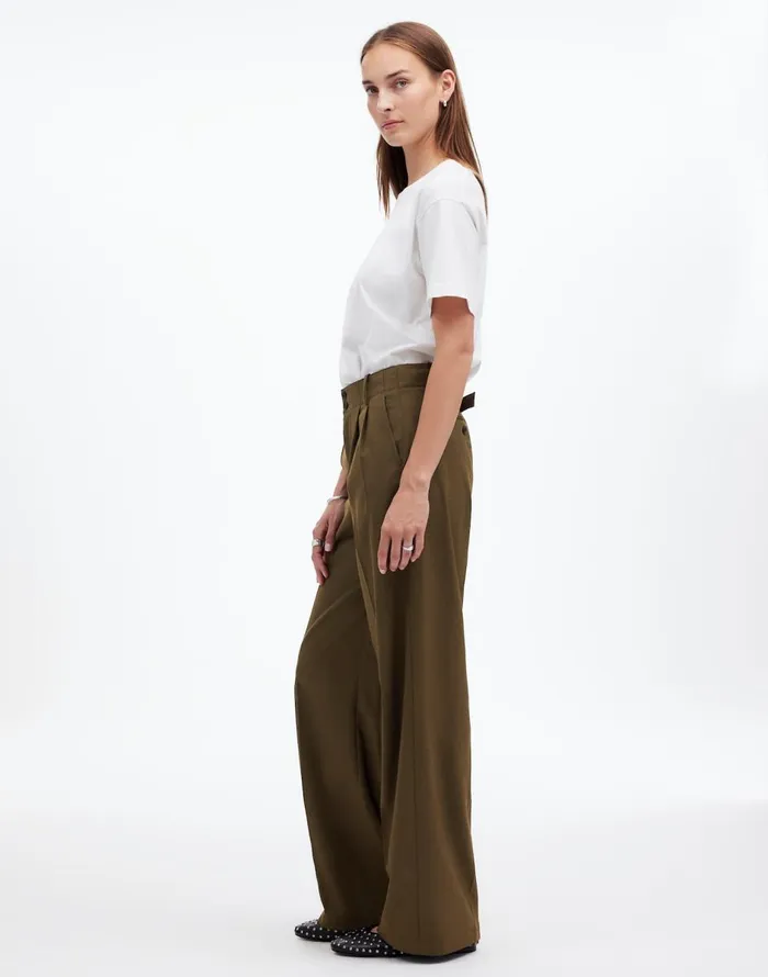 Madewell The Harlow WideLeg Pant In Flannel Dark Olive Melange Women Pants