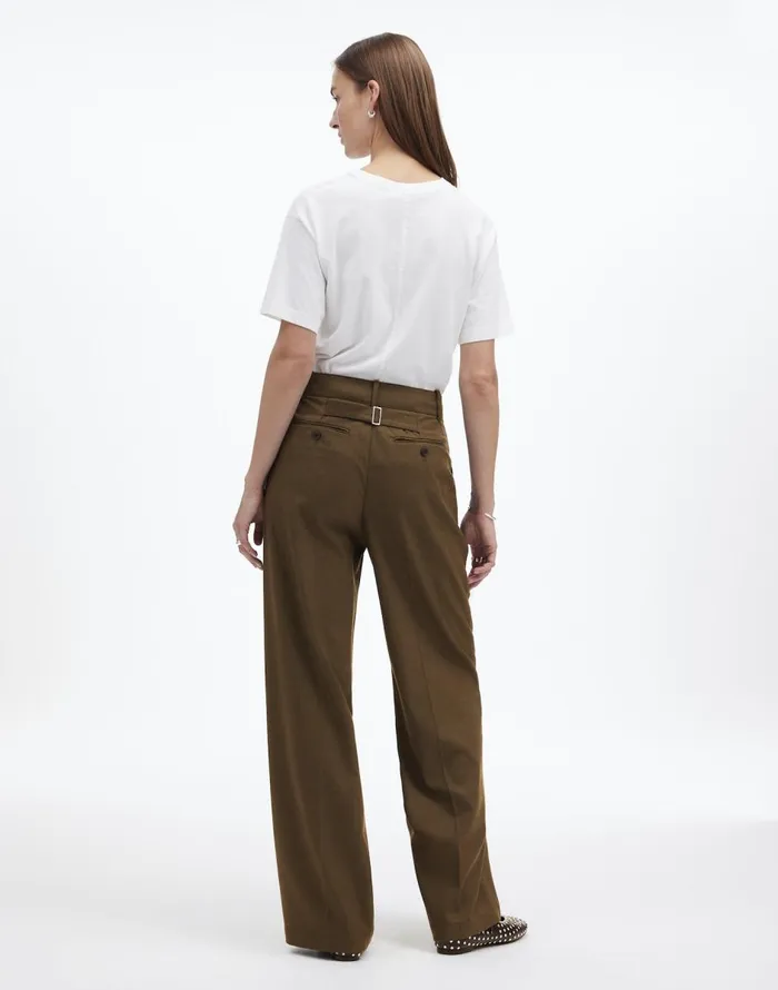 Madewell The Harlow WideLeg Pant In Flannel Dark Olive Melange Women Pants