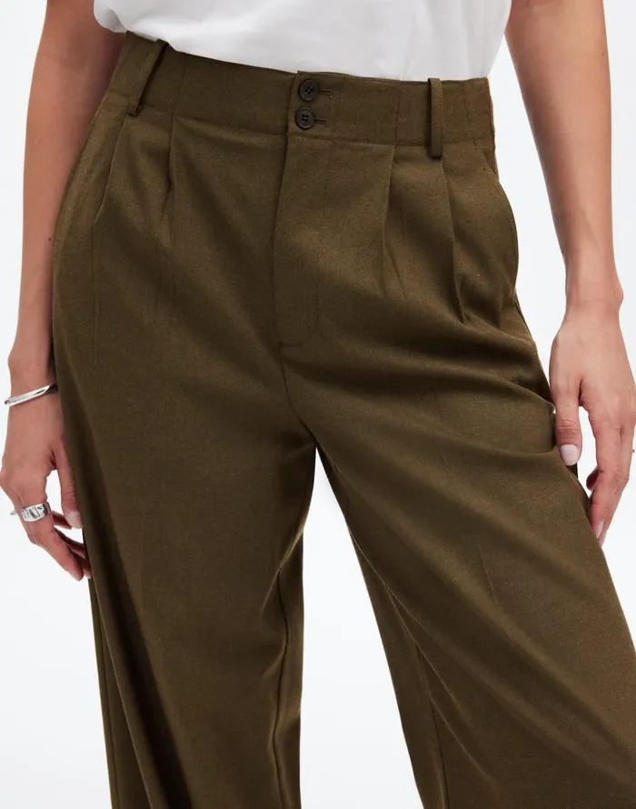 Madewell The Harlow WideLeg Pant In Flannel Dark Olive Melange Women Pants