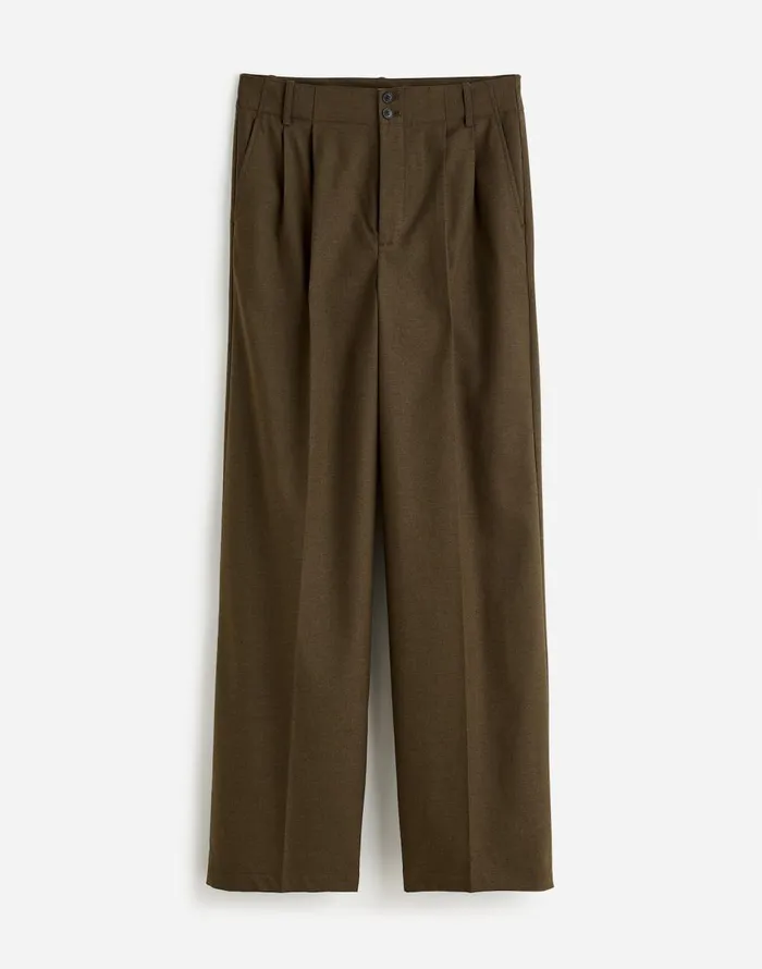 Madewell The Harlow WideLeg Pant In Flannel Dark Olive Melange Women Pants