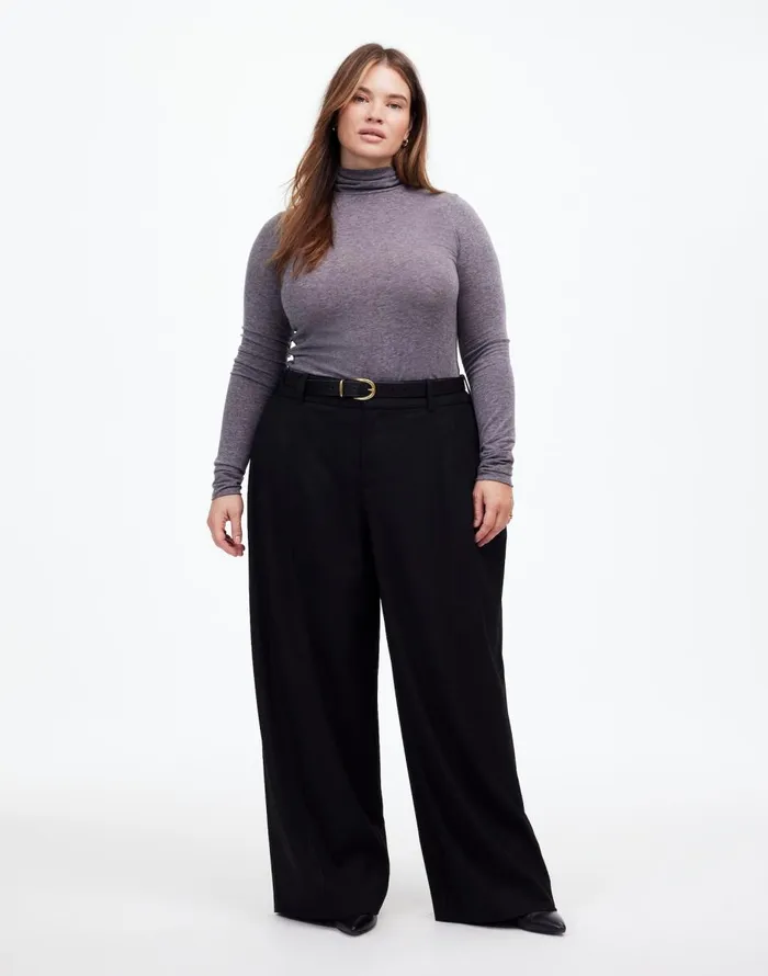 Madewell The Plus Harlow SuperwideLeg Trouser In Flannel Black Women Pants