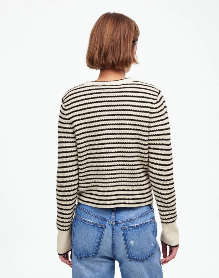 Madewell WaffleKnit Wool Cardigan In Stripe Winter White Stripe Women Sweaters