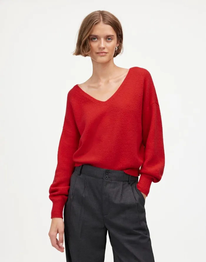 Madewell Wedged VNeck Sweater Bright Cherry Women Sweaters