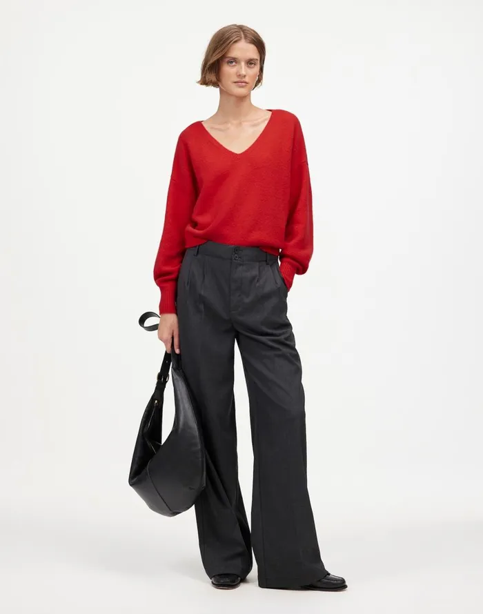 Madewell Wedged VNeck Sweater Bright Cherry Women Sweaters