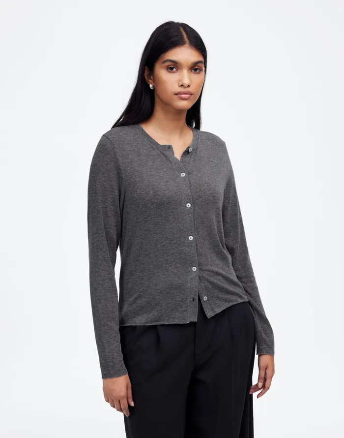 Madewell WoolBlend Crewneck Cardigan Hthr Coal Women Tees
