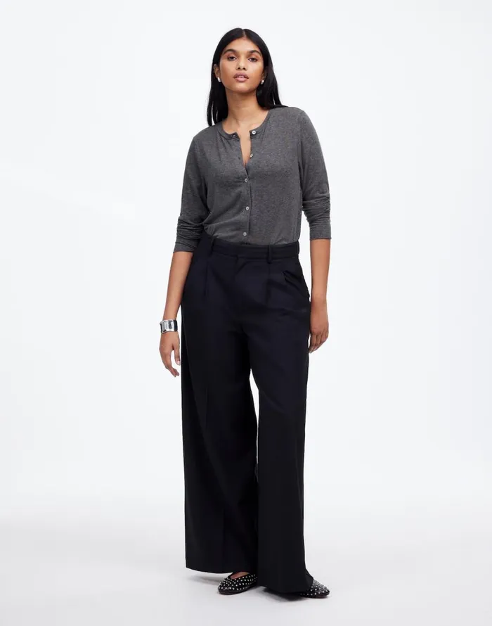 Madewell WoolBlend Crewneck Cardigan Hthr Coal Women Tees