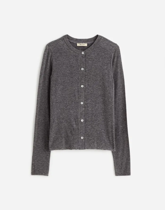 Madewell WoolBlend Crewneck Cardigan Hthr Coal Women Tees