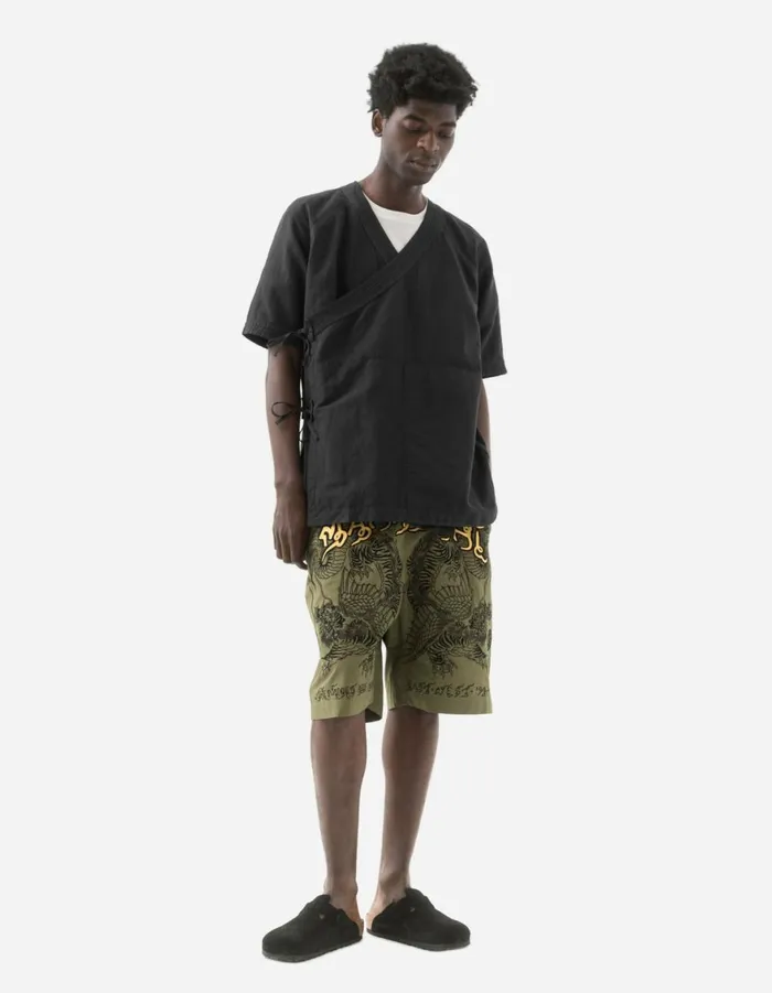 Maharishi Short Sleeve Shirts 6079 Asym Monk Hemp Shirt Black 8211 Men