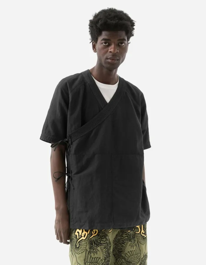 Maharishi Short Sleeve Shirts 6079 Asym Monk Hemp Shirt Black 8211 Men