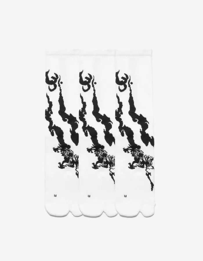 Maharishi Socks 1403 Bonsai Dragon Tabi Sports Socks 3 Pack WhiteWhiteWhite 8211 Men