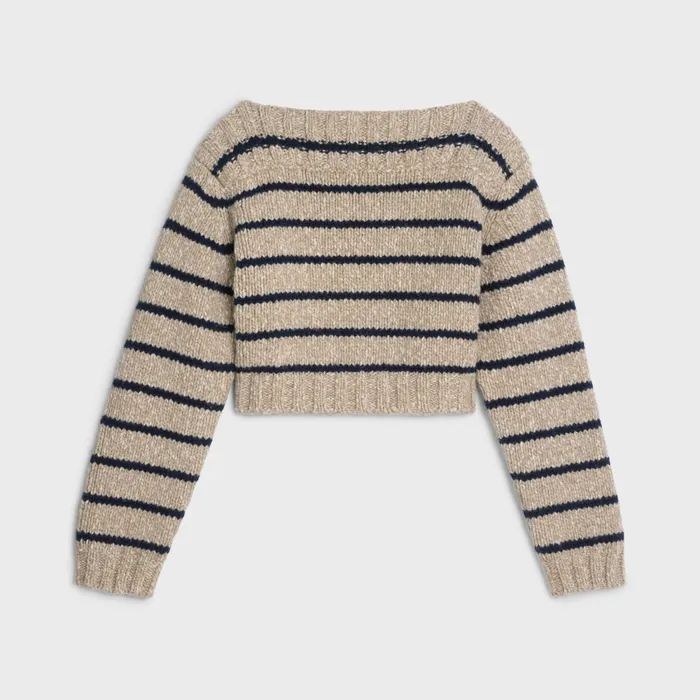 Marinire Boat Neck Sweater In Wool Taupe Navy Women CELINE KNITWEAR