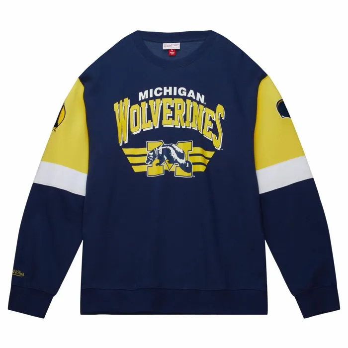Men039s Hoodies and Sweatshirts Mitchell and Ness All Over Crew 30 University Of Michigan