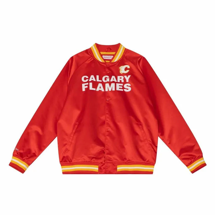 Men039s Jackets and Outerwear Mitchell and Ness Lightweight Satin Jacket Calgary Flames Men039s Jackets and Outerwear Mitchell and Ness Lightweight Satin Jacket Calgary Flames